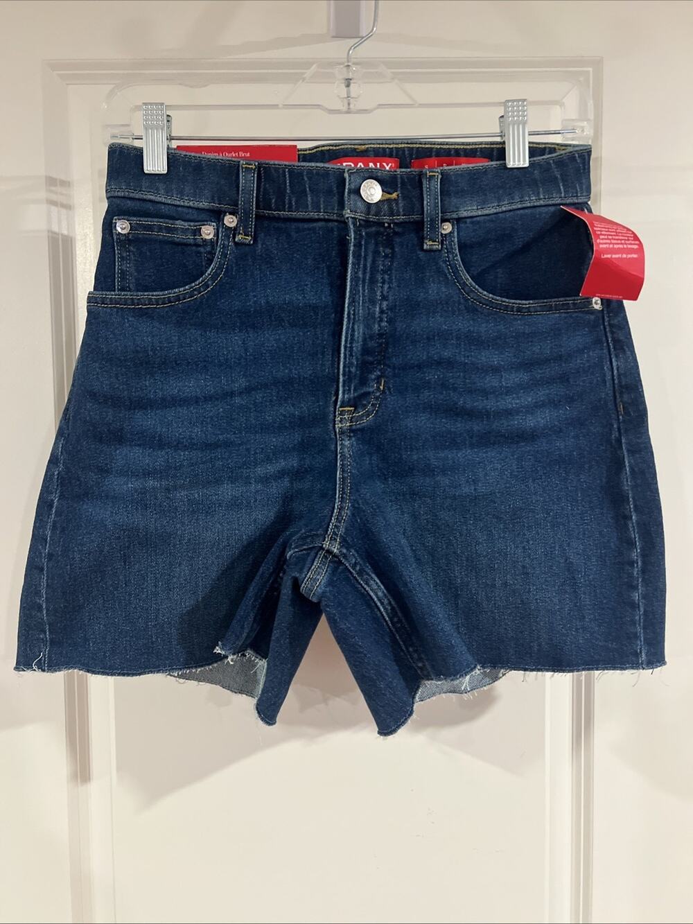 SPANX shape Jean Shorts Small 360 Raw Hem 5" Inseam Stretch Denim High Rise NWT
